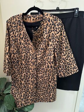 Leopard Print Jacket with Button Close 3/4 sleeves, Size 12